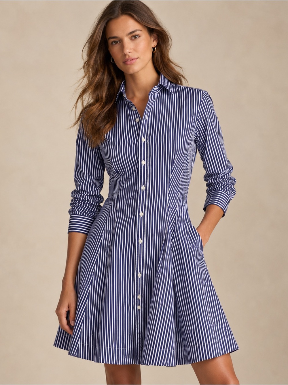 Polo Ralph Lauren Fit and Flare Striped Shirt Dress | Size: 8